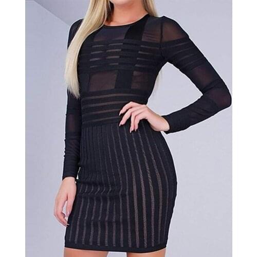 Autumn Bandage Dress Sexy Perspective Elegant Long Sleeve Bodycon Club Celebrity Runway Evening Party Dresses for Women