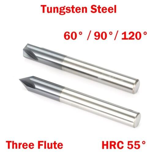 1Pc 3mm 4mm 5mm 6mm 60 90 120 Degree Tungsten Solid Carbide HRC55 3 Flute Router Bit Chamfer End Mill Chamfering Milling Cutter