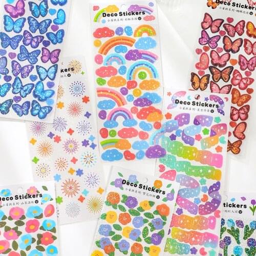 1 pcs Rainbow butterfly Flower Decorative PVC Stickers Scrapbooking diy Label Diary Stationery Album Journal Shining Stick