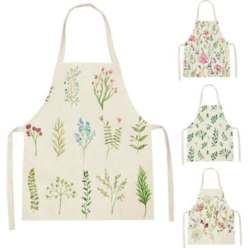 1Pcs Elegant Floral Women Kitchen Apron Green Leaves Cooking Accessories Baking Chef Child Bbq Apron 68-55cm Pinafore Delantal