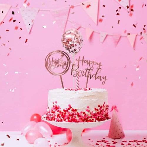 10Pcs/bag Happy Birthday Cake Topper Gold Rose Gold Balloon Cake Toppers Baby Shower Kids Birthday Party Favors Decorations