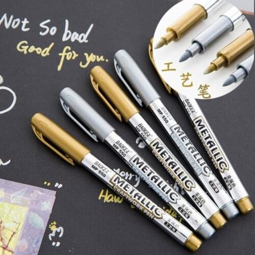 10Pcs Metal Fabric Markers Pens Permanent Paint DIY Metalic Marker Pens Sharpie Gold Silver Color Craftwork Pen Art Supplies