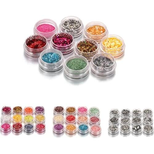 12 bottles/set Colorful Nail Art Powder Dust UV Epoxy Resin Filling Nail Glitter For DIY Jewelry Making Supplies Accessories
