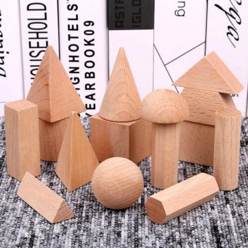 15Pcs Wooden Blank 3D Geometry Solid Blocks Kids Learning Math Educational Toy Children Geometry Cognitive Early Learning Toy