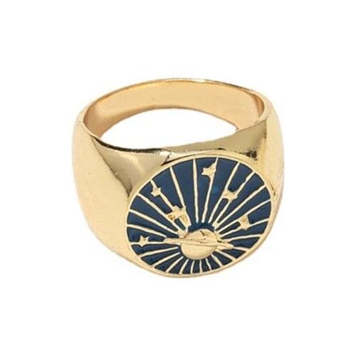 2021 European and American Fashion Ring Personalized Fashion O Ring Simple Wide Face Oil Dripping Temperament Index Finger Ring