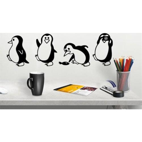 4pcs Penguin Wall Stickers Home Accessories Bathroom Stickers Childrens Room Bedroom Living Room Decorative Wall Stickers