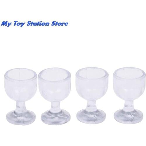 4Pcs Plastic Crafts For 1:12 Dollhouse Miniature 3D Cute Clear Cups Glass For DIY Dollhouse Decoration