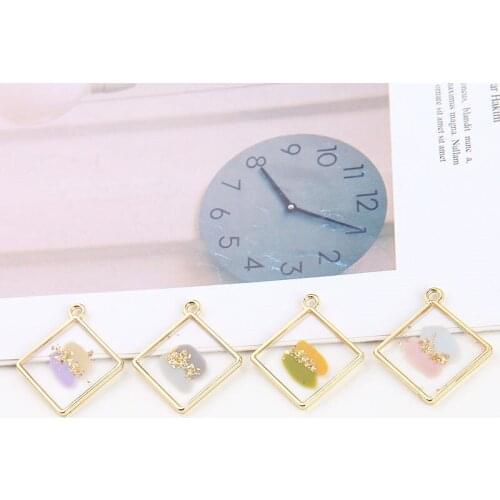 6pcs Simple and wild transparent Square geometric Earrings Women gold foil alloy oil drop pendant DIY jewelry accessories