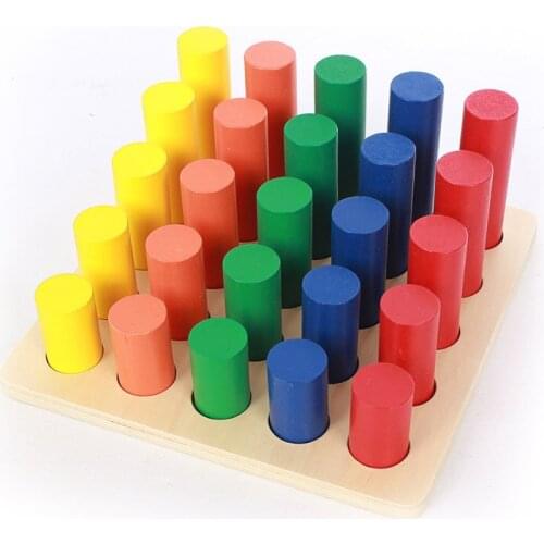 Wooden Montessori Childrens Early Education Color Shape Sensory Toys Cylindrical Geometric Teaching Aids Educational Toy
