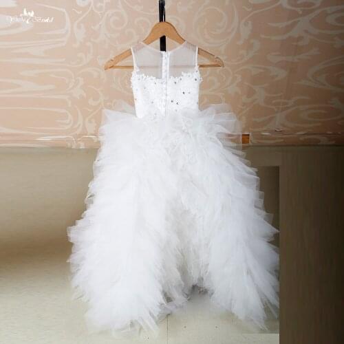 FG6 Lace Up Back White Lace Ruffle Puffy Flower Girl Dresses For Weddings