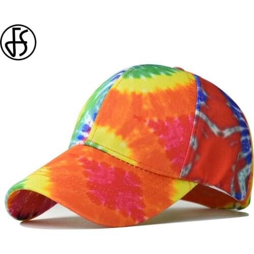 FS 2021 Summer High Quality Orange Purple Tie-dye Baseball Cap For Women Men Snapback Trucker Caps Outdoor Sports Golf Hat