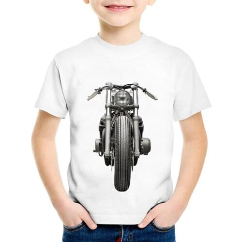 Boys and girls cotton round neck T-shirt retro motorcycle printing pattern summer children comfortable universal casual wear