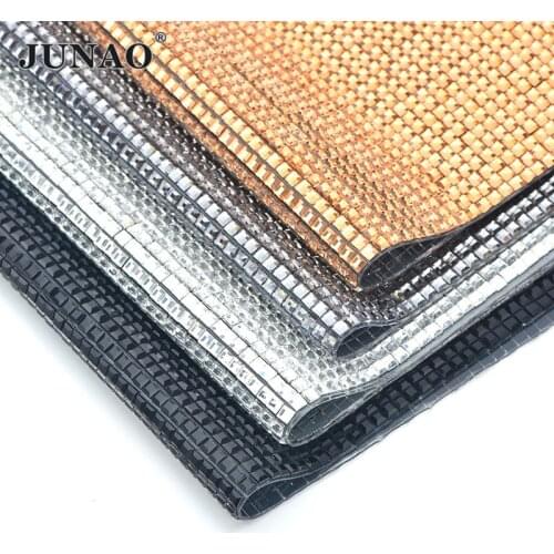 JUNAO 24x40cm Glass Crystal Rhinestones Mesh Fabric Hot Fix Glass Trim Strass Applique Banding for Dresses Shoes