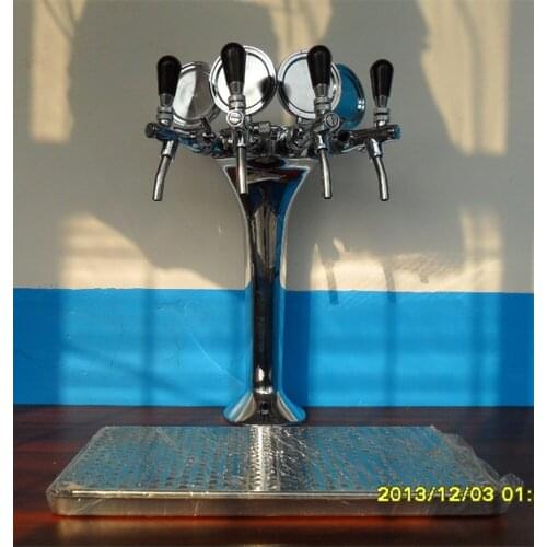 Keg Kegerator Beer Dispenser unit /4 beer Faucets / beer column, silver color beer tower with 4 taps and drip tray