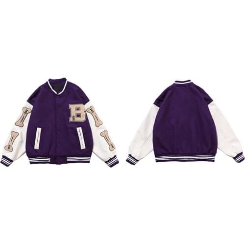 NewSS Hip Hop Furry Bone Patchwork Color Block Jackets Mens Harajuku Streetwear Bomber Jacket Men Baseball Coats Unisexjacket