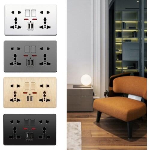 Multifunction UK 13A Wall Socket Push Button Double USB Charging Ports 3-hole 2-hole Home Wall Outlet Plug 8.28