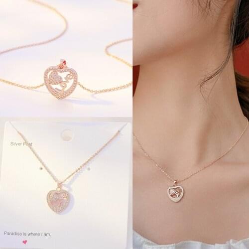 Ms Heart Shaped Rose Gold Chain Pendant With Love Letter Flash Fashion Beautiful Girls Ornament Necklace Exquisite Women Jewelry