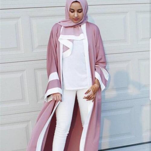 Four-color Stitching Muslim Womens Robe With Turban And Belt Middle Eastern Solid Color Cardigan Robe Temperament Outer Robe