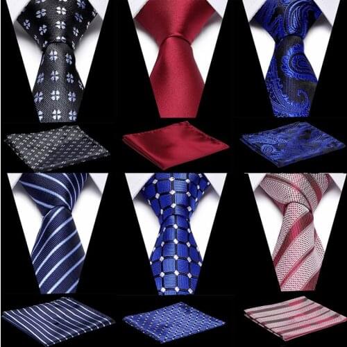 Men Blue Plaid Bussiness 100% Silk Tie & Handkerchief Set For Formal Bussiness Party