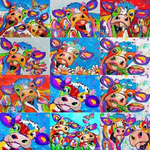 FSBCGT DIY Oil Painting By Numbers Animal Cortoon Cows Koeien Art Pictures By Numbers Drawing On Canvas Home Wall Decor