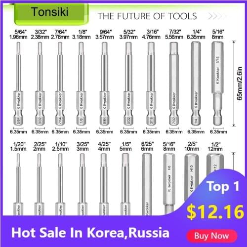 20pcs Hex Head Allen Wrench Drill Bit Set Metric SAE S2 Steel Hex Bits Set 65mm Long Magnetic Screwdriver Bits