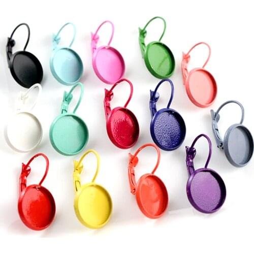 New) 12mm 10pcs/Lot 14 Colors Plated French Lever Back Earrings Blank/Base,Fit 12mm Glass Cabochons,Buttons;Earring Bezels