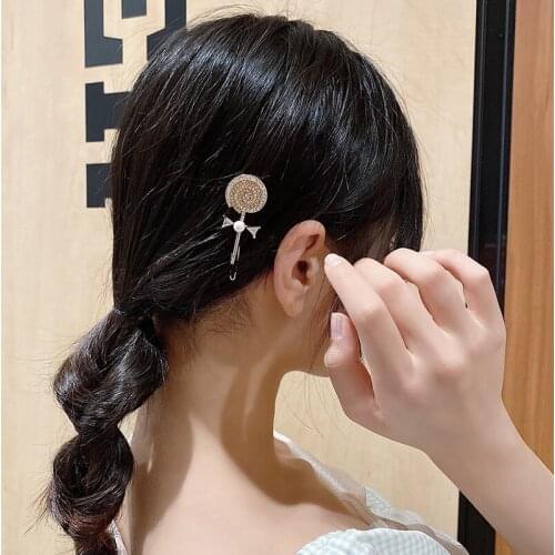 2020 Korea New Fashion Metal Hairpin Woman Pearl Lovely Lollipop Three-color Girl Rhinestone Hairpins Jewelry Gift Accessories