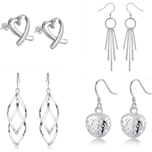 Wholesale 4 pair set silver color fashion elegant charms earrings , for women lady girl wedding party gift jewelry set