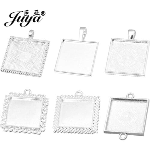 10pcs/lot 25mm Alloy Square Cabochon Cameo Base Bezel Blank Tray For Pendant Necklace DIY Jewelry Making Findings Supplies