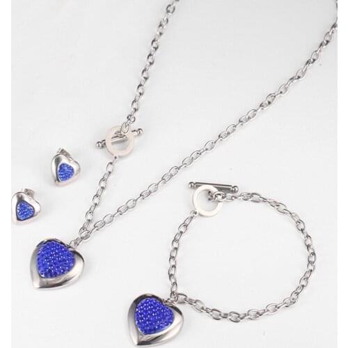 OUFEI Wholesale Stainless Steel Jewelry Sets for women Heart-shaped Necklace Earrings Bracelet Set crystal bohemian Fashion