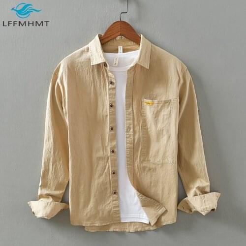 Spring Autumn Solid Color High Quality Long Sleeve Japan Style Lapel Shirt Men Cotton Casual Comfortable Soft Harajuku Tops Male