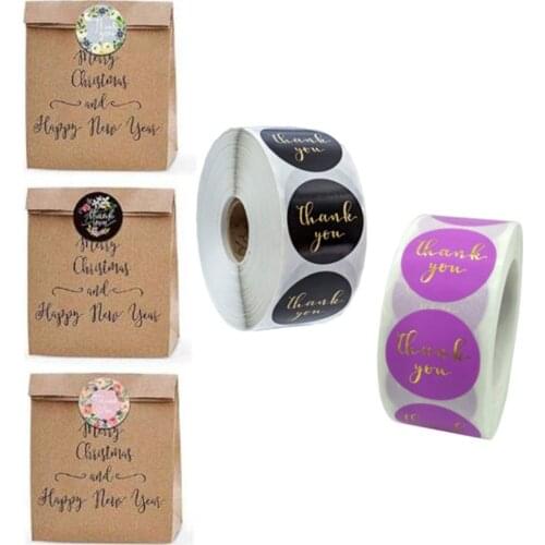 Roll Dyed Hot Gold Stamping Thank You Sticker Label 2 Inch Round Copper Plate Self-Adhesive Material Gift Decoration