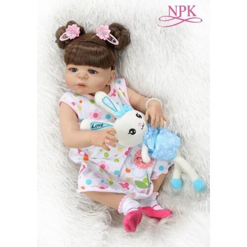 NPK 56CM baby girl in tan skin full body silicone Bath toy dolls bath toy bebe doll reborn baby