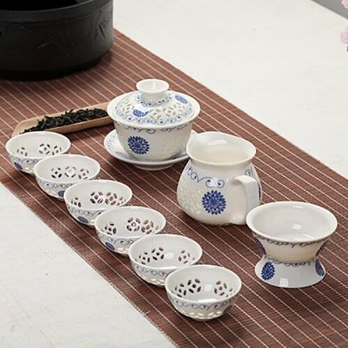 Blue-and-white Exquisite Ceramic Teapot Kettles Tea Cup Porcelain Chinese Kung Fu Tea Set Drinkware