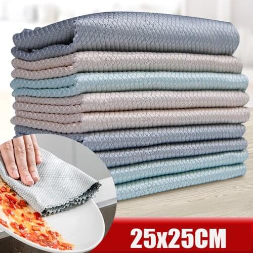 Kitchen Anti-Grease Wiping Rags Efficient Fish Scale Wipe Cloth Cleaning Cloth Home Washing Dish Cleaning Towel 10PCS