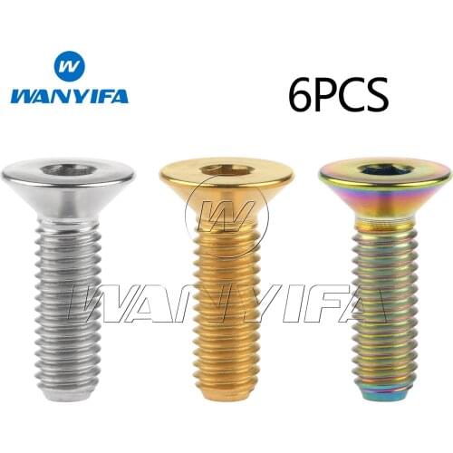 Wanyifa M6x20mm Titanium Bolt Flat Countersunk Head inner Hexagon Screw for Bicycle Headset Crank 6pcs