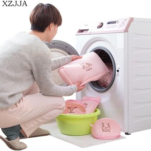 XZJJA Pink Thicken Fine Mesh Laundry Bag Bathroom Washer Bra Underwear Clothes Organizer Laundry Washing Airing Combination Bag