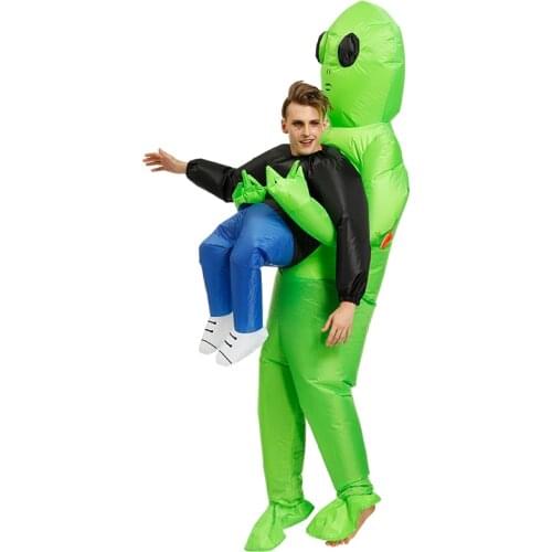 Green Alien Carrying Human Costume Inflatable Funny Blow Up Suit Cosplay for Party XIN-Shipping