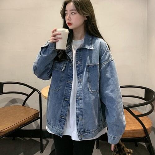 Net Red Denim Jacket Womens 2021 Spring Autumn New Korean Fashion Loose All-Match Retro Casual Long Sleeve Denims Coat Tide A482