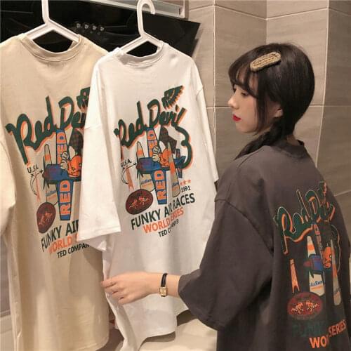 Summer animation new fashion joker print womens short-sleeved T-shirt female trend loose Korean version top