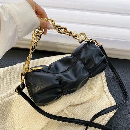 Gold Thick Chain Tote Bag 2021 Fashion New High-quality PU Leather Womens Designer Handbag Pleated Shoulder Messenger Bag