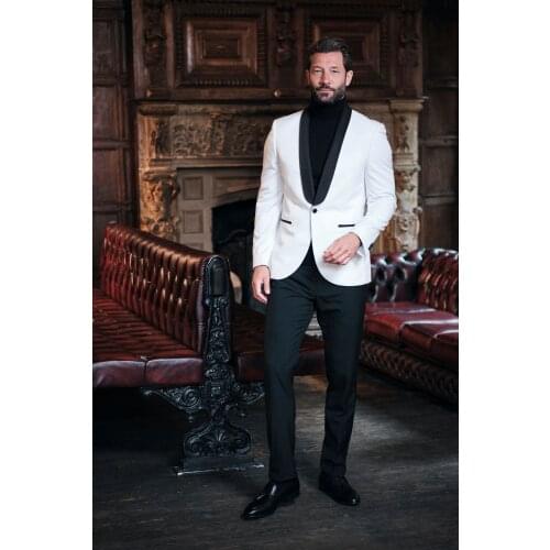 2021 White Business Men Blazer 2 Piece Beach Groomsmen Tuxedos For Wedding Formal Prom Suit (Jacket+Pants) Custom Made