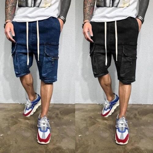 2021 New Denim Brand Summer Hip-hop Stretch Lightweight Blue Denim Jeans Short for Men Jean Shorts Pants Casual Plus Size Large