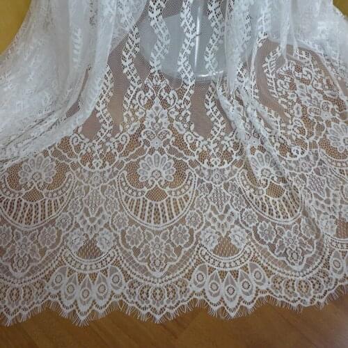 3M/Lot Beautiful Soft French Chantilly Eyelash Tulle Lace Fabric With Floral In White Woman Dress, DIY Handmade Material