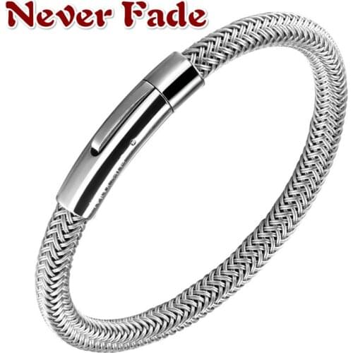 316L Never Fade Mens Genuine Leather Bracelets With Stainless Steel Wire Cable C Clasps Cuff Bangles For Male Female Bracelets