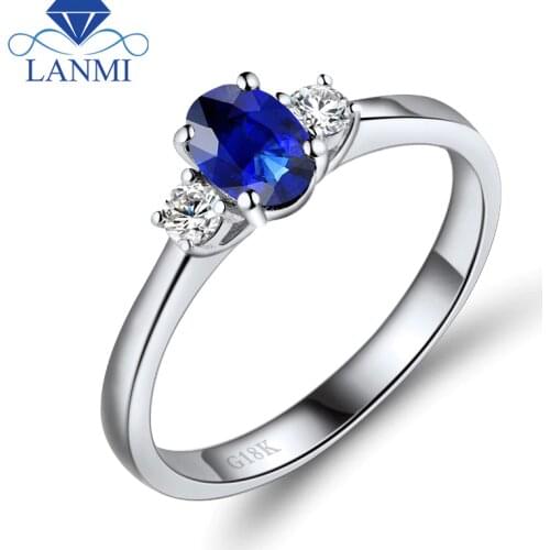 4X6mm 18KT White Gold Natural Blue Sapphire Engagement Ring WU220