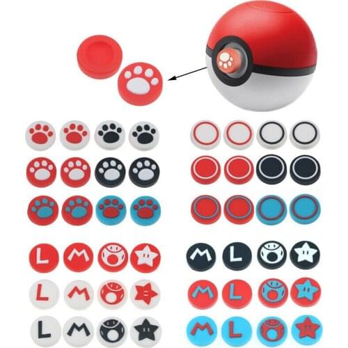 6Pcs Cute Cat Paw Silicone For Nintendo Switch Pokeball Go Silicone Thumb Stick Grip Caps Cover Protector Controller