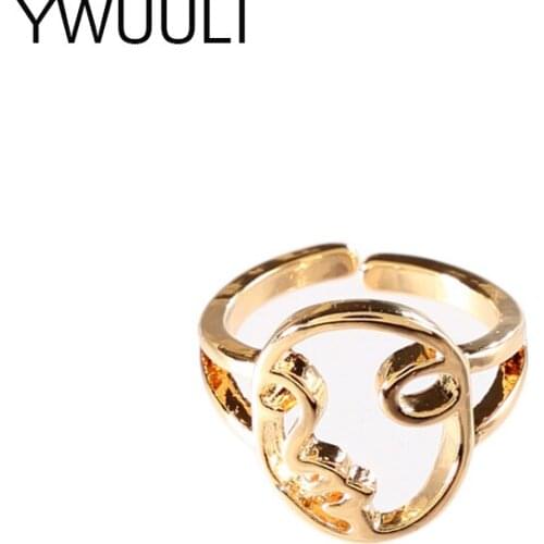 Abstract Metal Hollow Human Face Rings for Women Fashion Creative Open Knuckle Rings for Fingers Hand Jewelry Lovers Gift RL02