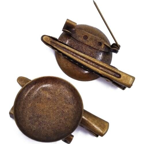 Antique Bronze 120pcs 25mm Round Bezel Blank Hair Clips Base Tray Hairgrips with Pins accessories Jewelry Findings HCF25