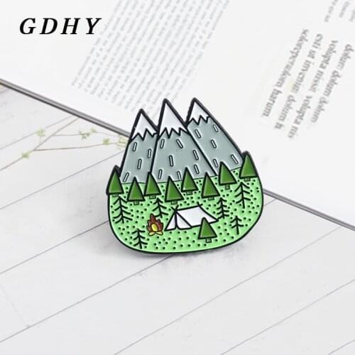 GDHY Mountains Wood Jungle Brooch Peak Nature Forest Camping Adventure Amateur Enamel Pin Badge Hat Backpack For Kid Jewelry
